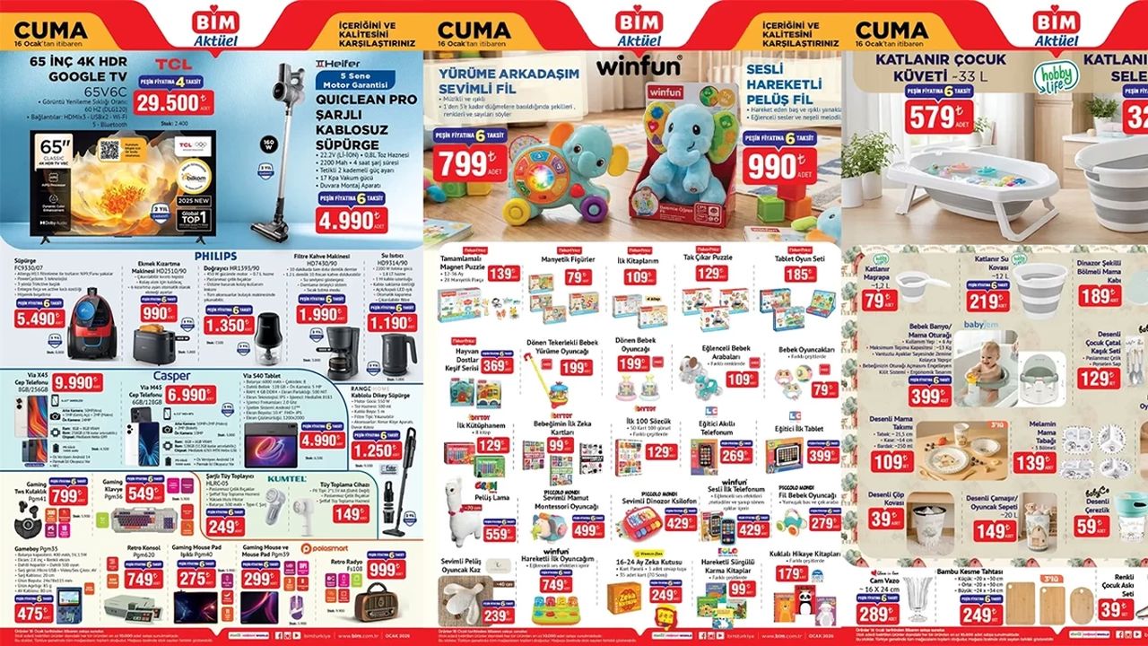 BİM 16 Ocak 2026 aktüel kataloğu yayınlandı: Elektronikten bebeğe bu hafta raflar dolu